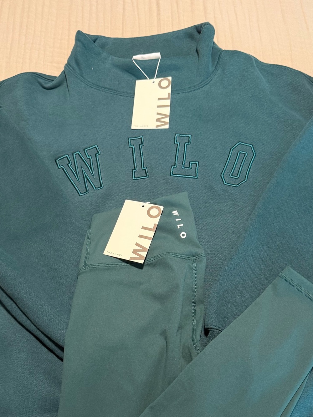 WILO the Label Dark Green Funnel Sweatshirt + Leggings 2pc Set | NWT